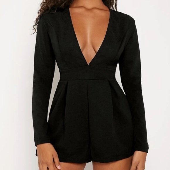 Black Plunge-neck Jumpsuit